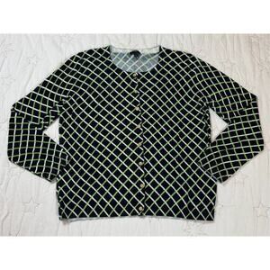 Talbots Diamond Plaid Diagonal Lines Button Down Cardigan Size LP